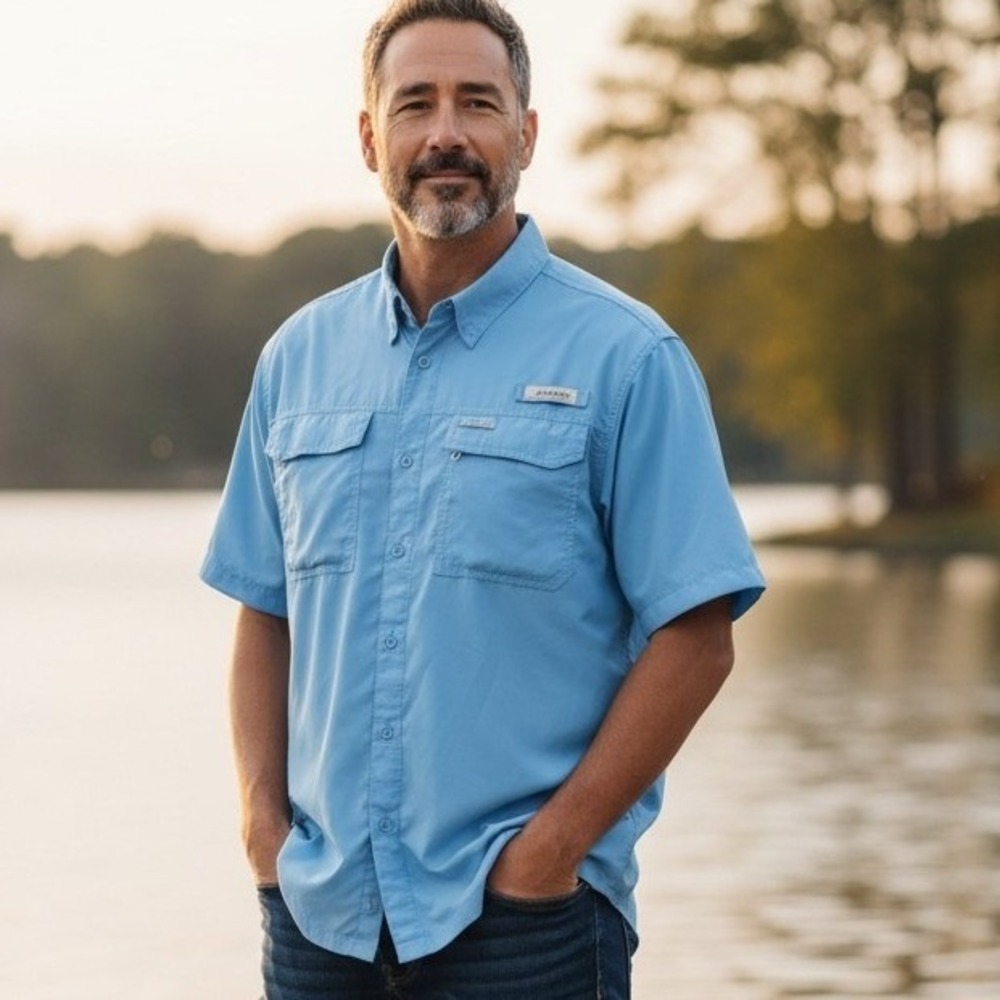 HABIT Mens Blue Short Sleeve Fishing Shirt Size L Solar Factor